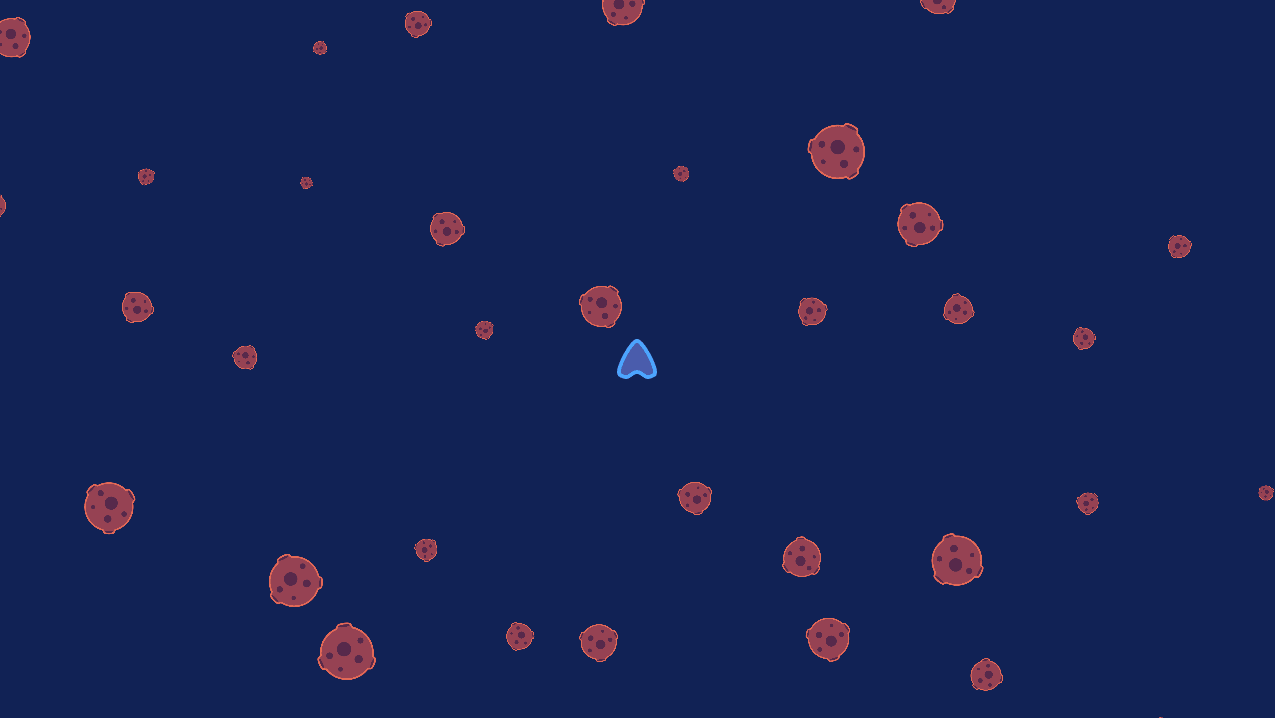 Asteroids on a blue background, placed with blue noise