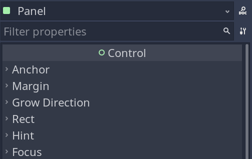Screenshot of the current inspector for Control nodes in Godot 3.4, with too many properties