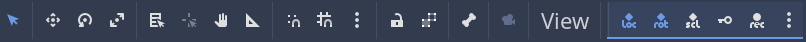 The toolbar in Godot with multiple contextual options