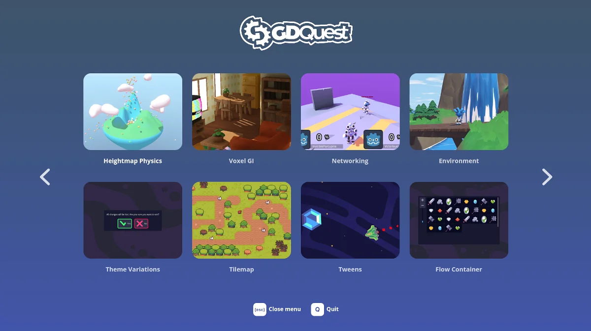 Screenshot of 8 Godot 4.0 demos included in the above repository