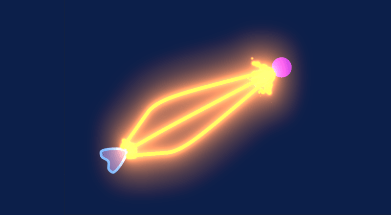 A ship firing swirling homing lasers