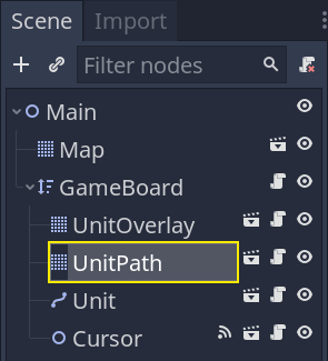 UnitPath node in the Scene dock