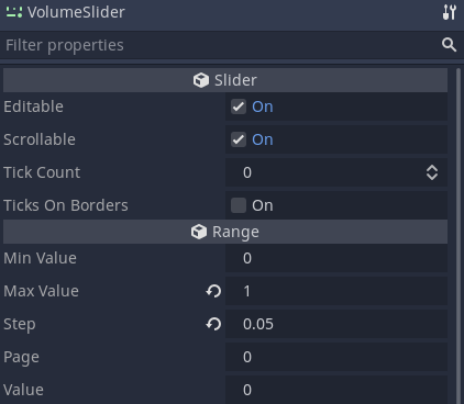 Volume slider setttings