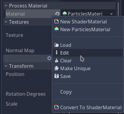 editing the material of the particles